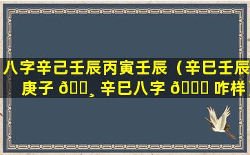 八字辛己壬辰丙寅壬辰（辛巳壬辰庚子 🌸 辛巳八字 🐎 咋样）